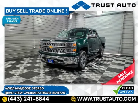 Green 2015 Chevrolet Silverado 1500 LTZ 4WD Crew Cab 5.3L V8 Pickup Truck w/Texas Edition for sale in Sykesville, MD