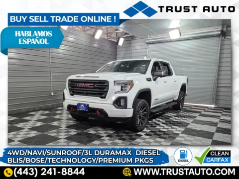 White 2020 GMC Sierra 1500 AT4 4WD Crew Cab Duramax Diesel Pickup Truck for sale in Sykesville, MD