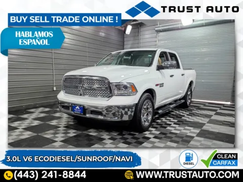 White 2018 Ram 1500 Laramie Crew Cab EcoDiesel Pickup Truck for sale in Sykesville, MD