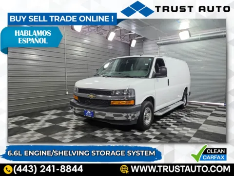 White 2021 Chevrolet Express 2500 Cargo 135''WB Low Roof Minivan/Van w/Shelving Storage System for sale in Sykesville, MD