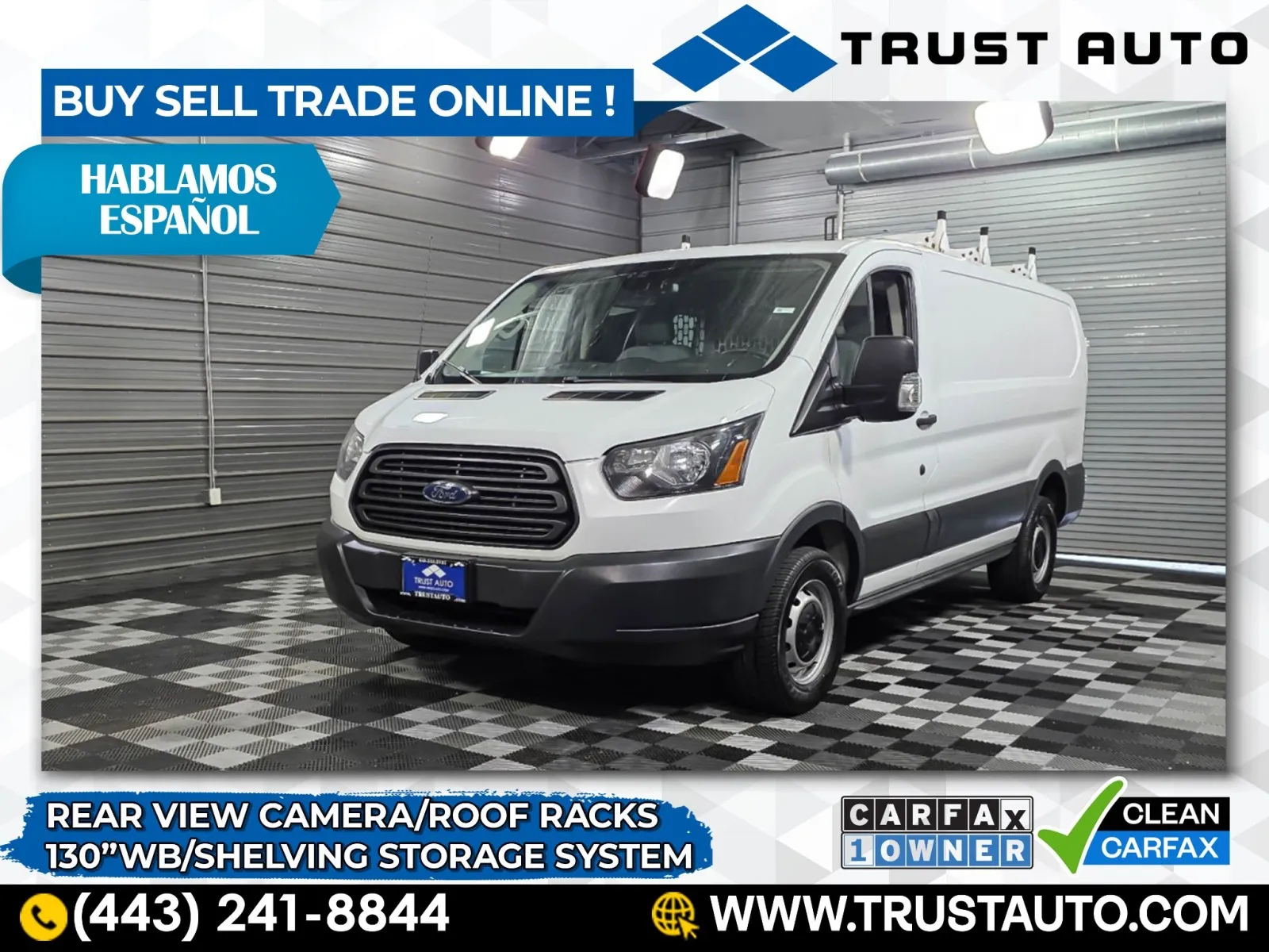 White 2017 Ford Transit T-250 Cargo 130'' WB Low Roof Minivan/Van w/Shelving Storage System for sale in Sykesville, MD