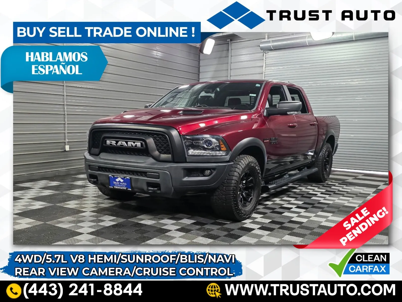 2017 Ram 1500 Rebel 4WD Crew Cab 5.7L V8 Hemi Pickup Truck for sale in Sykesville, MD