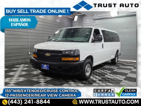 White 2020 Chevrolet Express 3500 12-Passenger LS 155'' Extended Minivan/Van for sale in Sykesville, MD