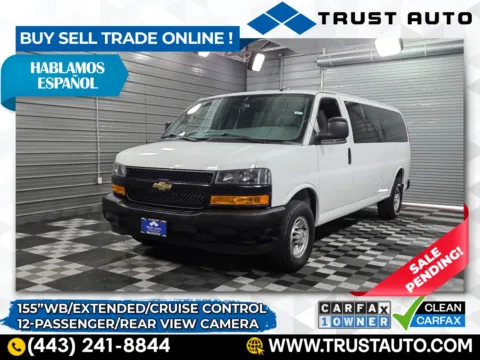 White 2020 Chevrolet Express 3500 12-Passenger LS 155'' Extended Minivan/Van for sale in Sykesville, MD