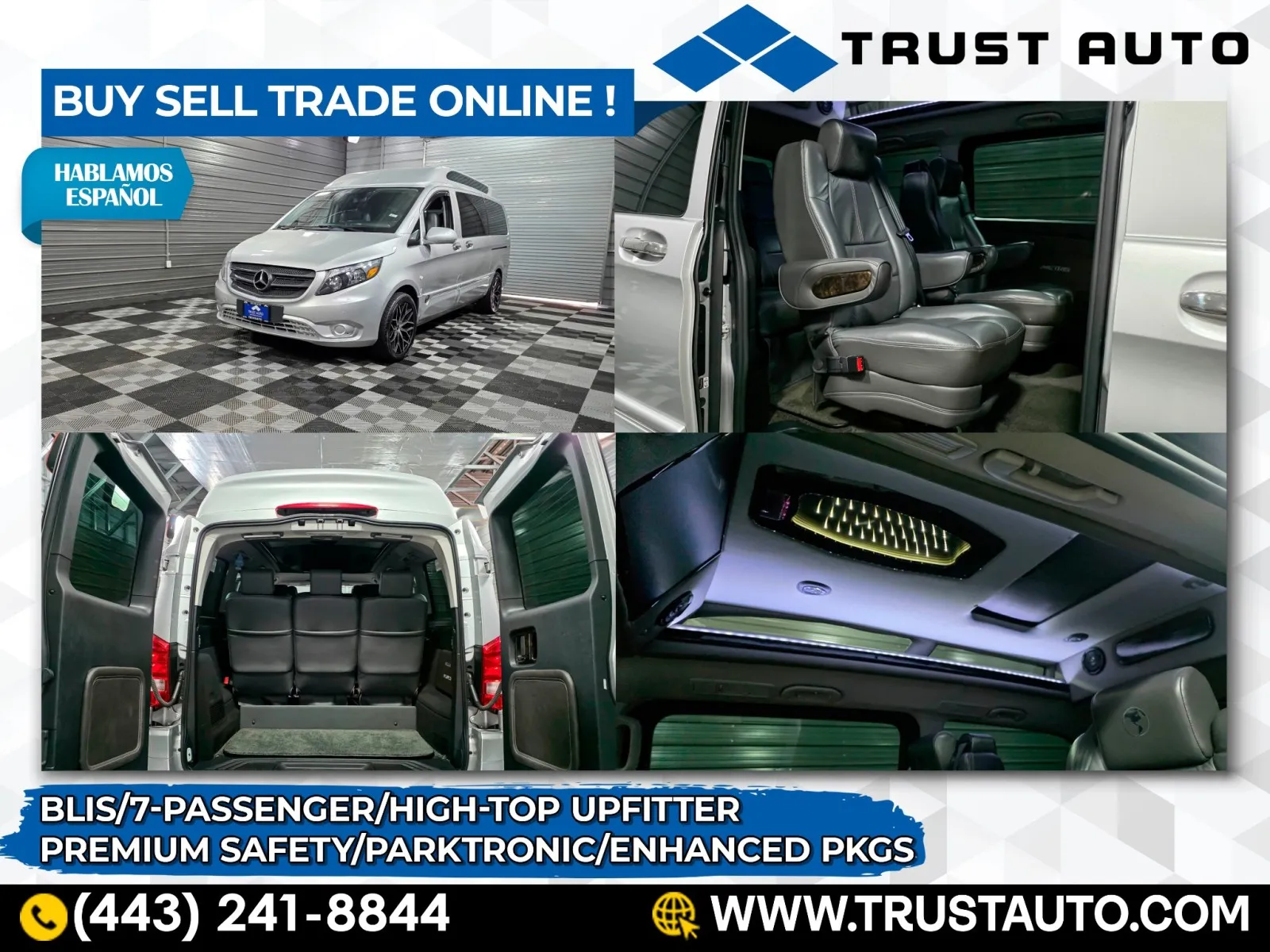 Silver 2017 Mercedes-Benz Metris 7-Passenger 126''WB High-Top Upfitter Conversion Van w/Premium Safety Pkg for sale in Sykesville, MD