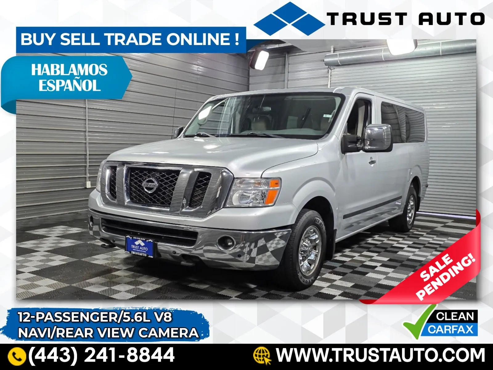 Silver 2016 Nissan NVP 3500 12-Passenger SL 5.6L V8 Minivan/Van for sale in Sykesville, MD