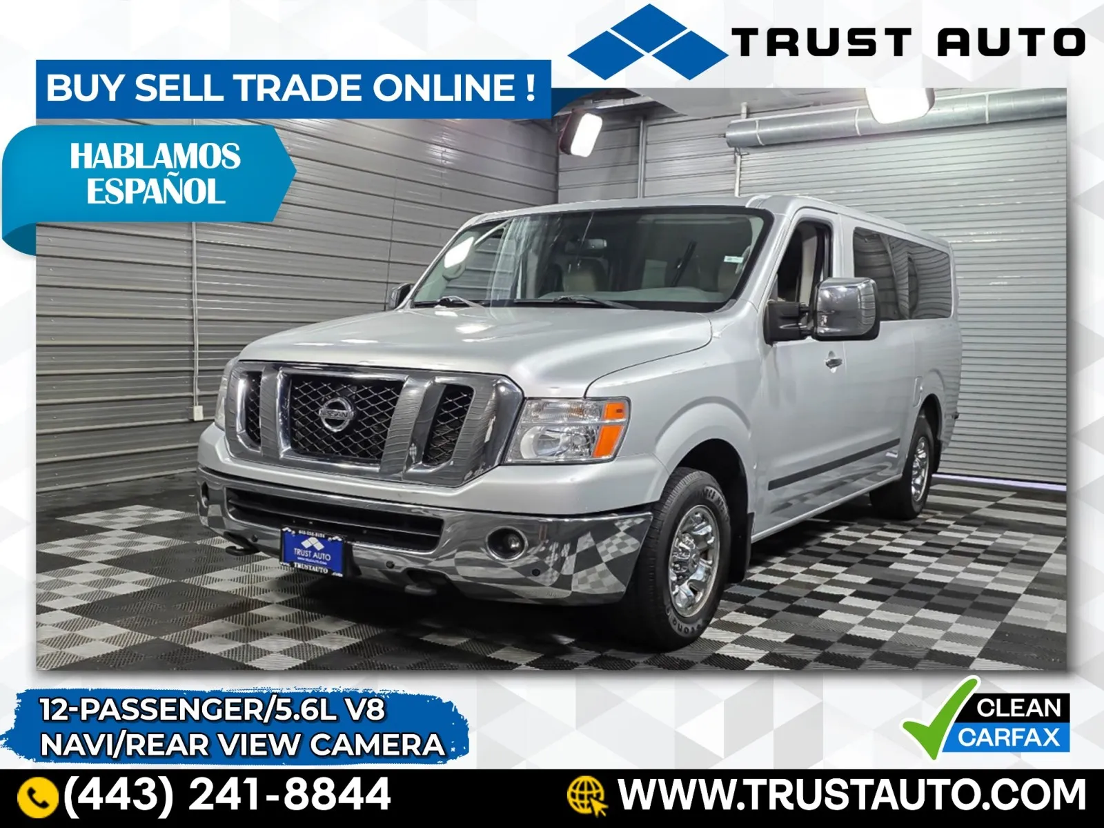 Silver 2016 Nissan NVP 3500 12-Passenger SL 5.6L V8 Minivan/Van for sale in Sykesville, MD
