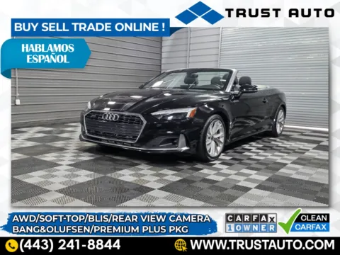 Black 2021 Audi A5 Cabriolet Premium Plus 45 TFSI Quattro AWD Luxury Convertible for sale in Sykesville, MD