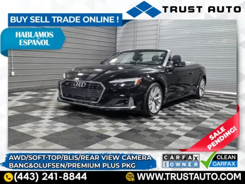 Black 2021 Audi A5 Cabriolet Premium Plus 45 TFSI Quattro AWD Luxury Convertible for sale in Sykesville, MD