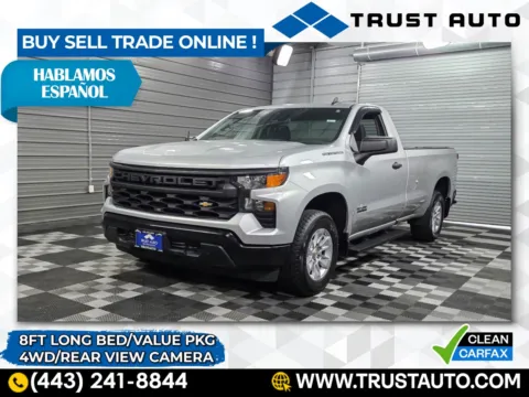 Silver 2022 Chevrolet Silverado 1500 4WD Work Truck Regular Cab 8FT Long Bed Pickup Truck for sale in Sykesville, MD