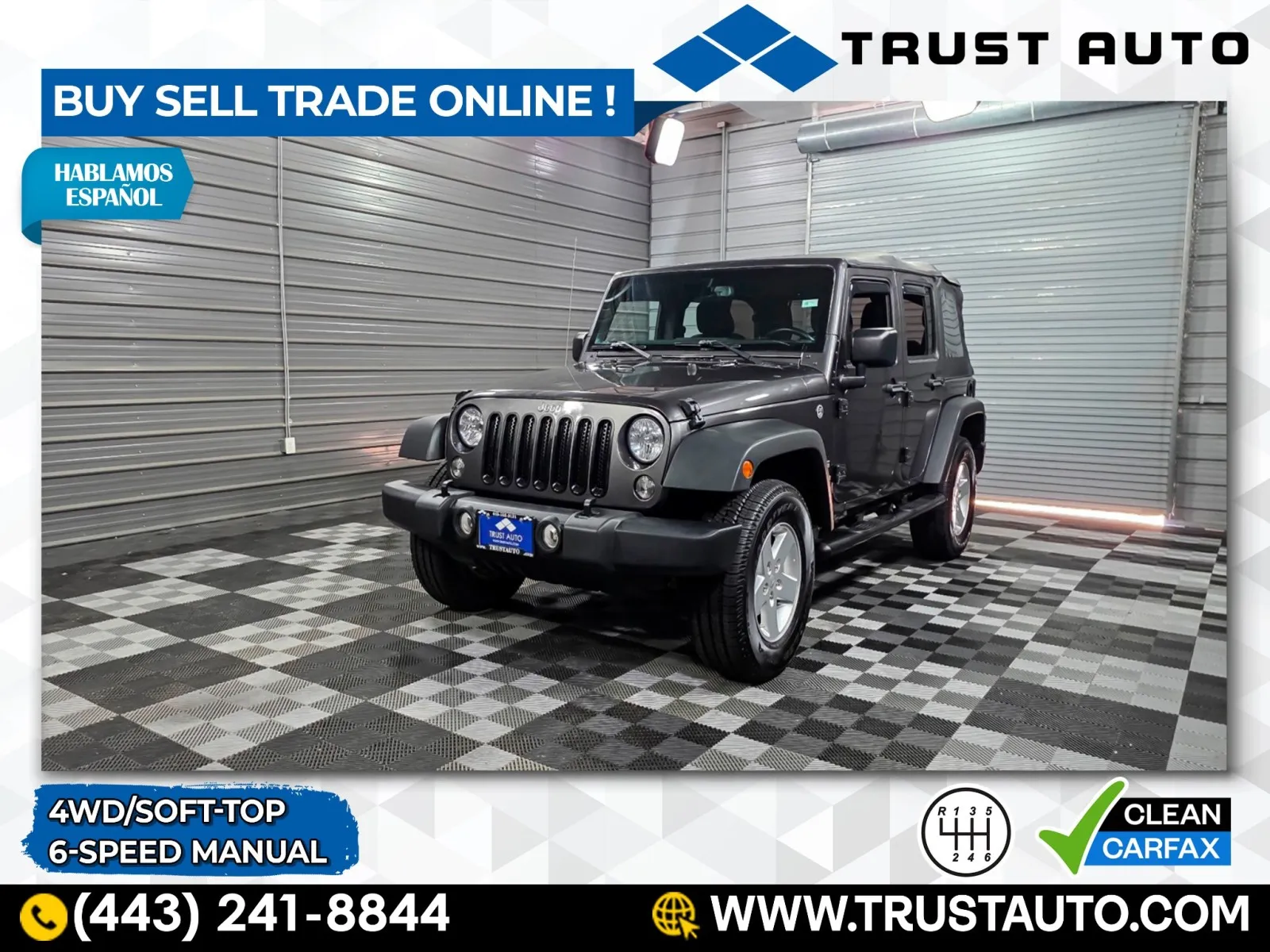 Gray 2017 Jeep Wrangler Unlimited Sport 4WD Soft-Top 6-Speed Manual SUV for sale in Sykesville, MD