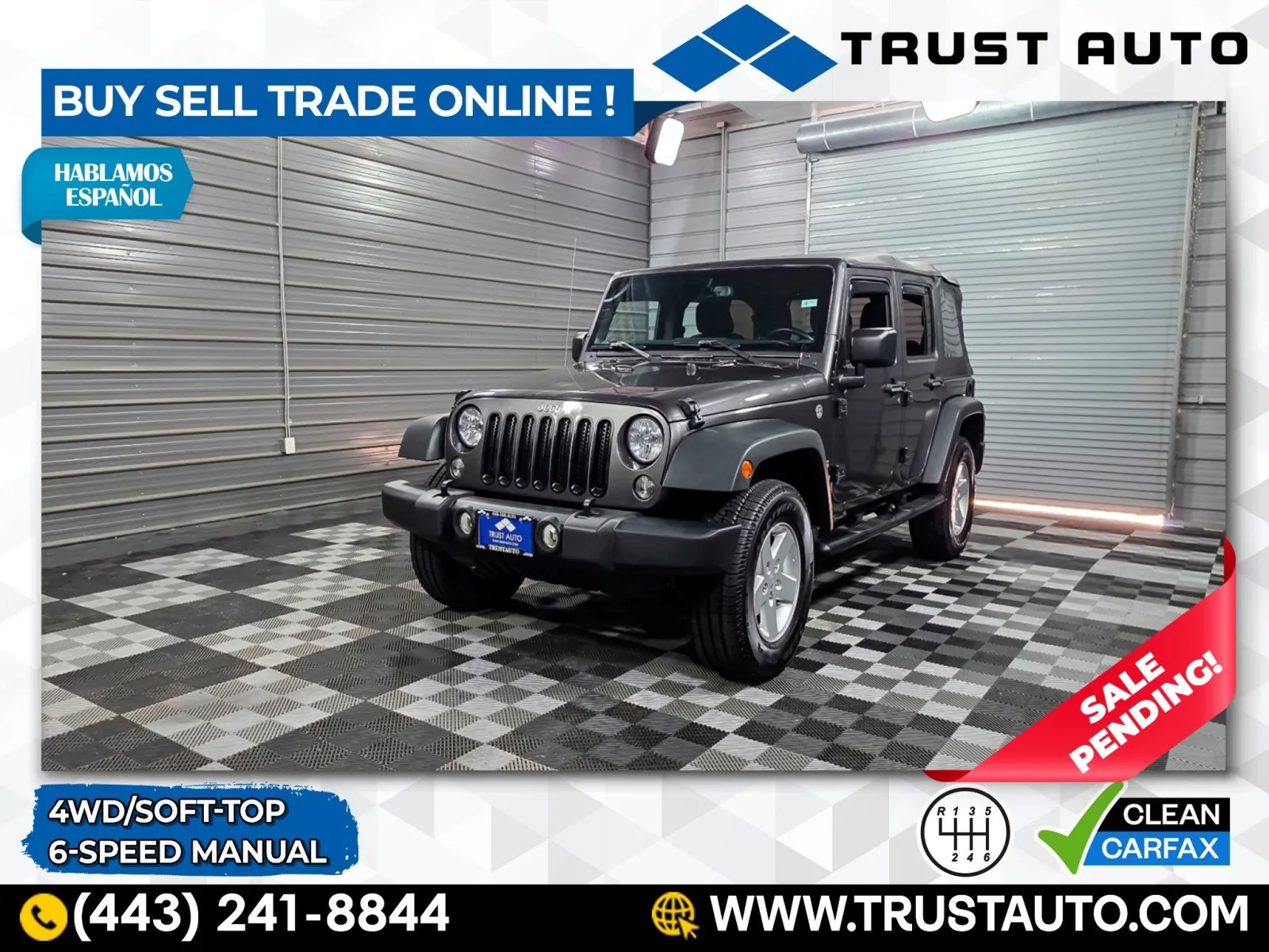2017 Jeep Wrangler Unlimited Sport 4WD Soft-Top 6-Speed Manual SUV for sale in Sykesville, MD