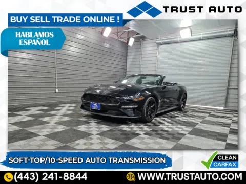 Black 2019 Ford Mustang EcoBoost Soft-Top Convertible for sale in Sykesville, MD
