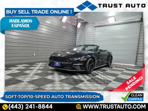 Black 2019 Ford Mustang EcoBoost Soft-Top Convertible for sale in Sykesville, MD