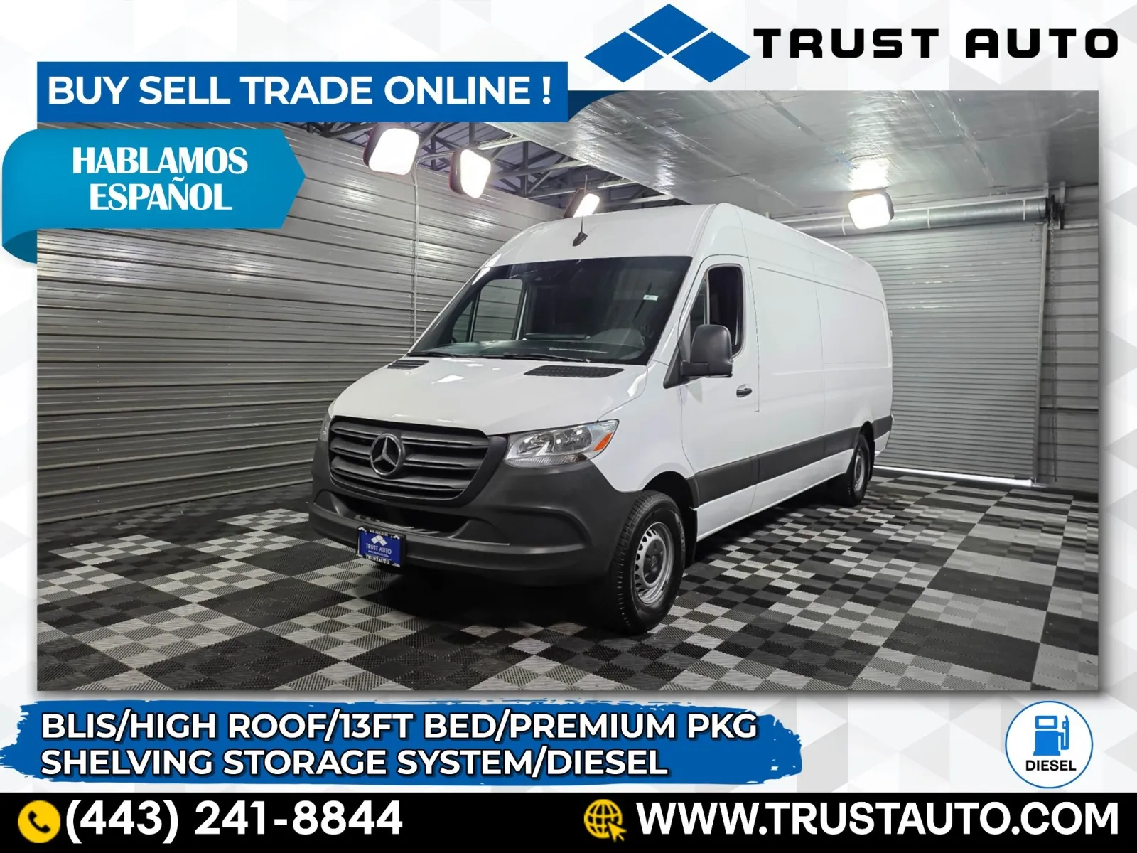 White 2022 Mercedes-Benz Sprinter 2500 Cargo 170''WB High Roof 13FT Bed Diesel Minivan/Van w/Premium Pkg for sale in Sykesville, MD