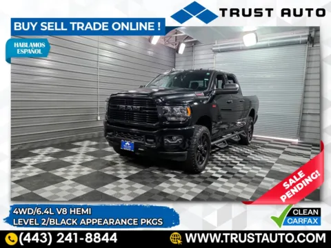 Black 2019 Ram 3500 Big Horn 4WD Crew Cab 6.4L V8 Hemi Pickup Truck w/Level 2/Black for sale in Sykesville, MD