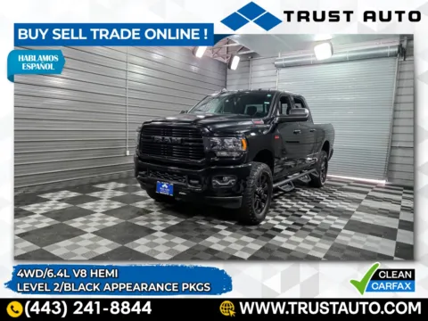 Black 2019 Ram 3500 Big Horn 4WD Crew Cab Hemi Pickup Truck w/Level 2/Black Appearance Pkgs for sale in Sykesville, MD