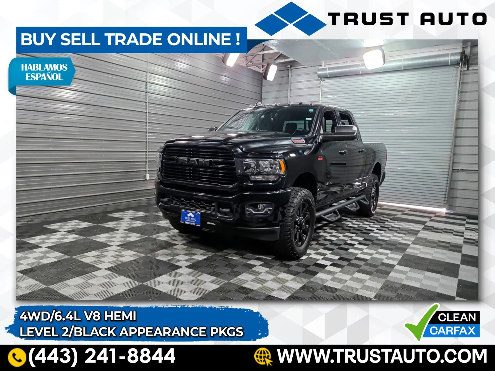 Black 2019 Ram 3500 Big Horn 4WD Crew Cab Hemi Pickup Truck w/Level 2/Black Appearance Pkgs for sale in Sykesville, MD