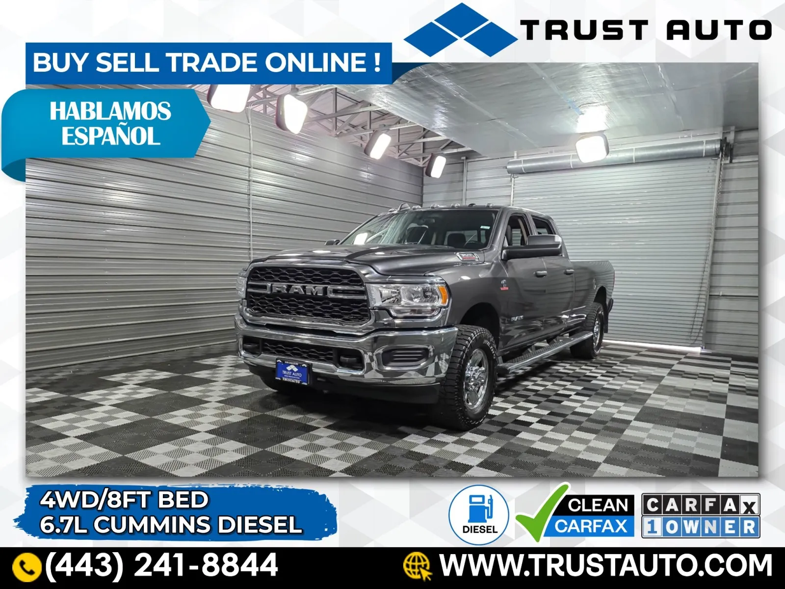Gray 2019 Ram 3500 Tradesman 4WD Crew Cab 8FT Bed Cummins Diesel Pickup Truck for sale in Sykesville, MD