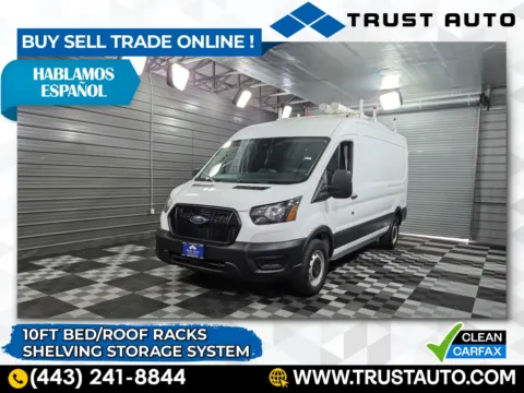 White 2021 Ford Transit T-250 Cargo 148''WB Medium Roof 10FT Bed Minivan/Van w/Roof Racks for sale in Sykesville, MD