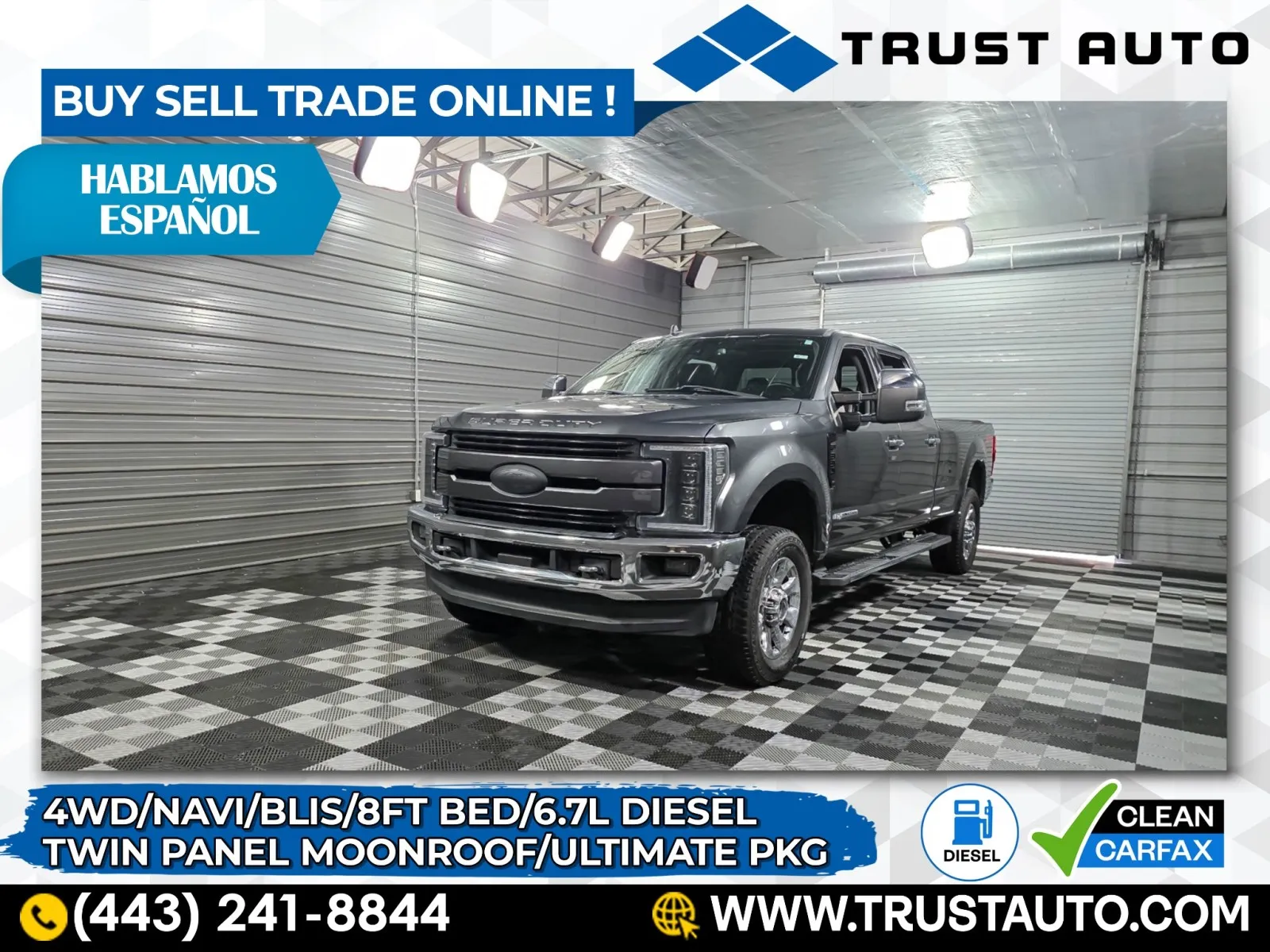 Gray 2019 Ford Super Duty F-350 SRW LARIAT 4WD Crew Cab 8FT Bed Diesel Pickup Truck for sale in Sykesville, MD