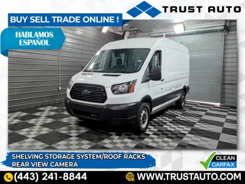 White 2019 Ford Transit T-250 Cargo 148''WB Medium Roof Minivan/Van w/Shelving Storage System for sale in Sykesville, MD