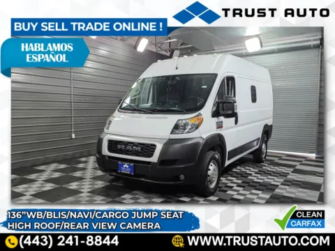 White 2021 Ram ProMaster 1500 Cargo 136''WB High Roof Minivan/Van for sale in Sykesville, MD
