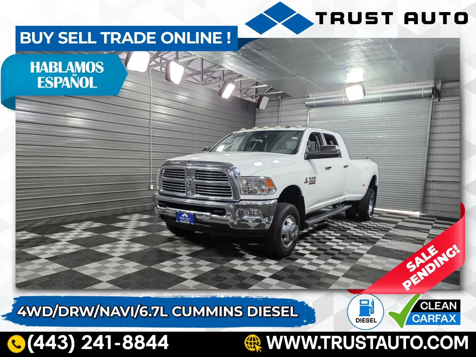 2017 Ram 3500 DRW Big Horn 4WD Dually Mega Cab Cummins Diesel Pickup Truck for sale in Sykesville, MD