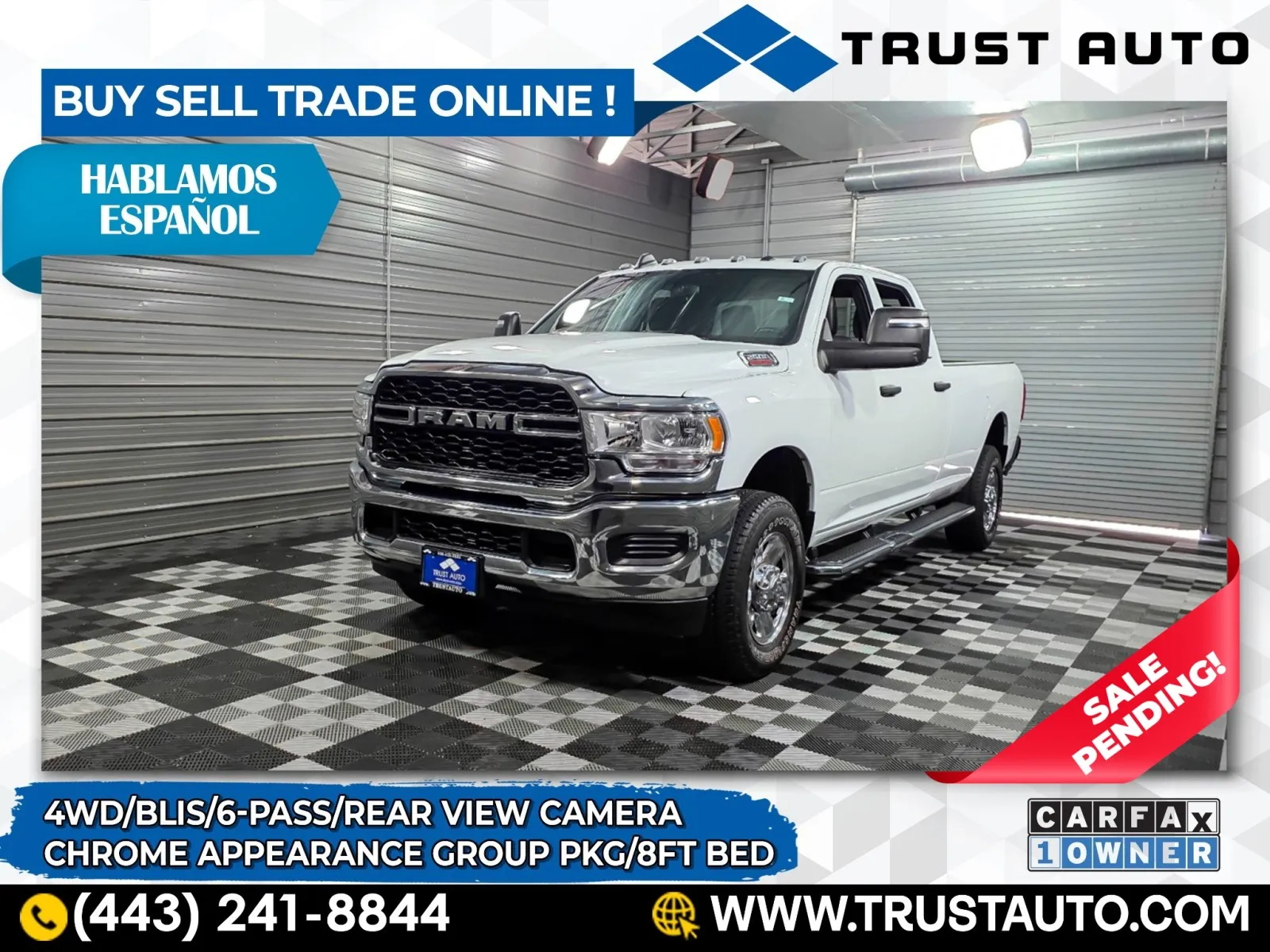 White 2024 Ram 2500 Tradesman 4WD Crew Cab 8FT Long Bed 6-Pass Pickup Truck w/Chrome for sale in Sykesville, MD