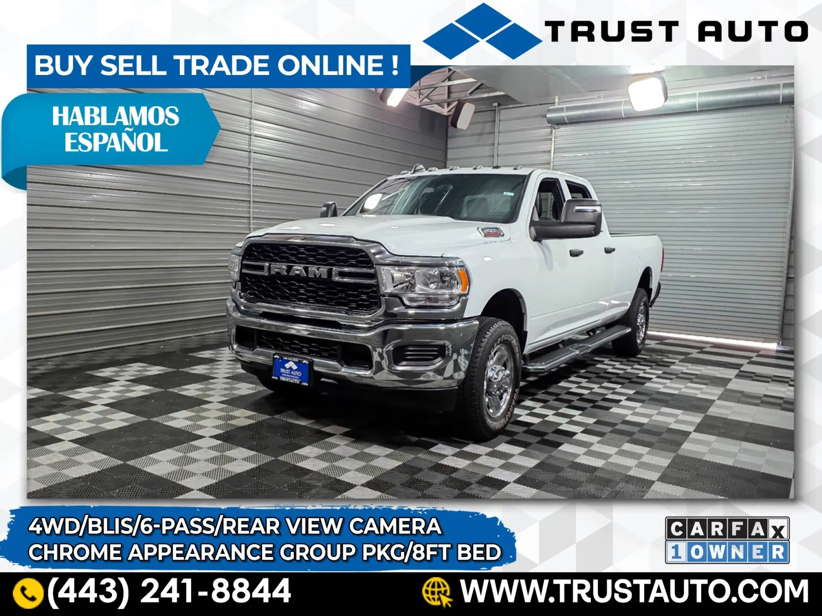 White 2024 Ram 2500 Tradesman 4WD Crew Cab 8FT Bed 6-Pass Pickup Truck w/Chrome Appearance Pkg for sale in Sykesville, MD