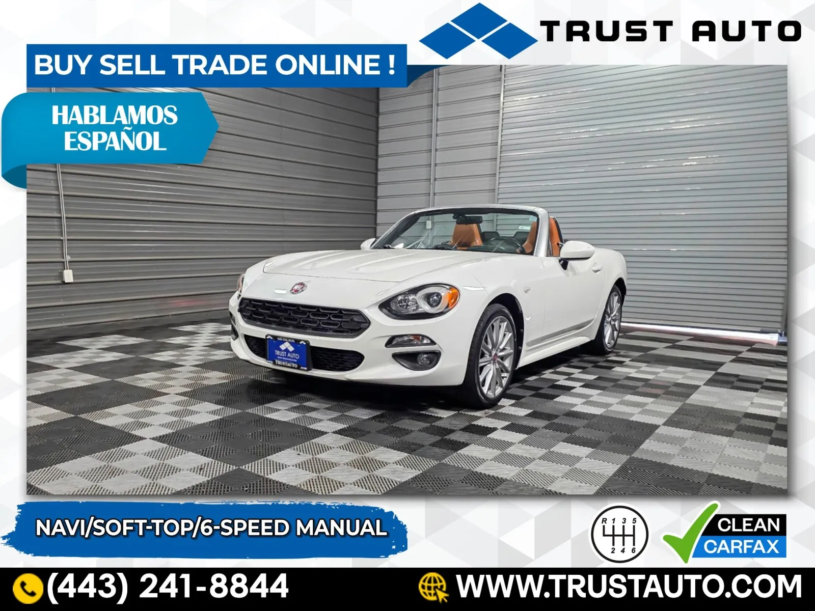 White 2018 FIAT 124 Spider Lusso 6-Speed Manual Soft-Top Convertible for sale in Sykesville, MD