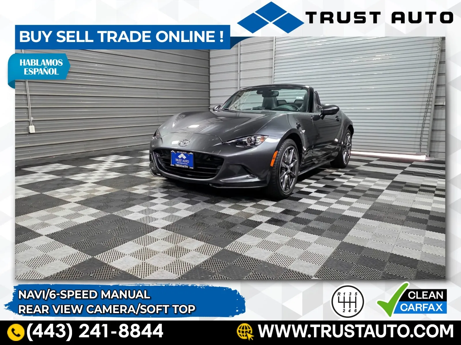 Gray 2021 Mazda MX-5 Miata Grand Touring 6-Speed Manual Soft-Top Convertible for sale in Sykesville, MD