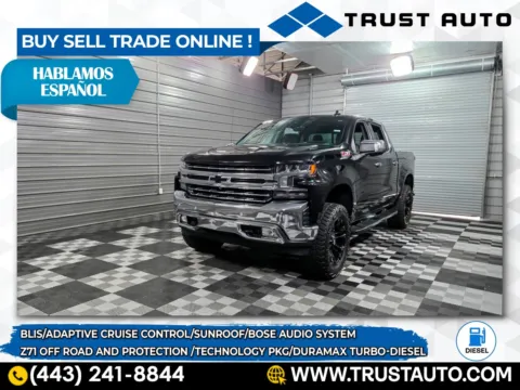 Black 2021 Chevrolet Silverado 1500 LTZ 4WD Crew Cab Pickup Truck w/Z71 Off Road and Protection /Technology Pkg for sale in Sykesville, MD