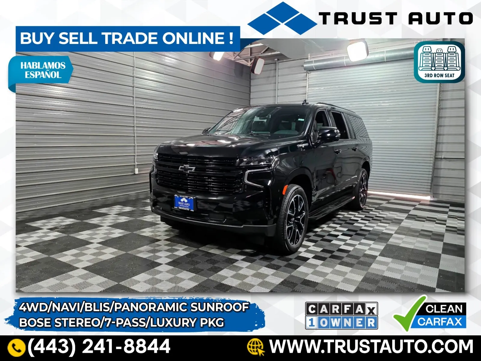 Black 2024 Chevrolet Suburban RST 4WD 7-Pass SUV w/Luxury Pkg for sale in Sykesville, MD