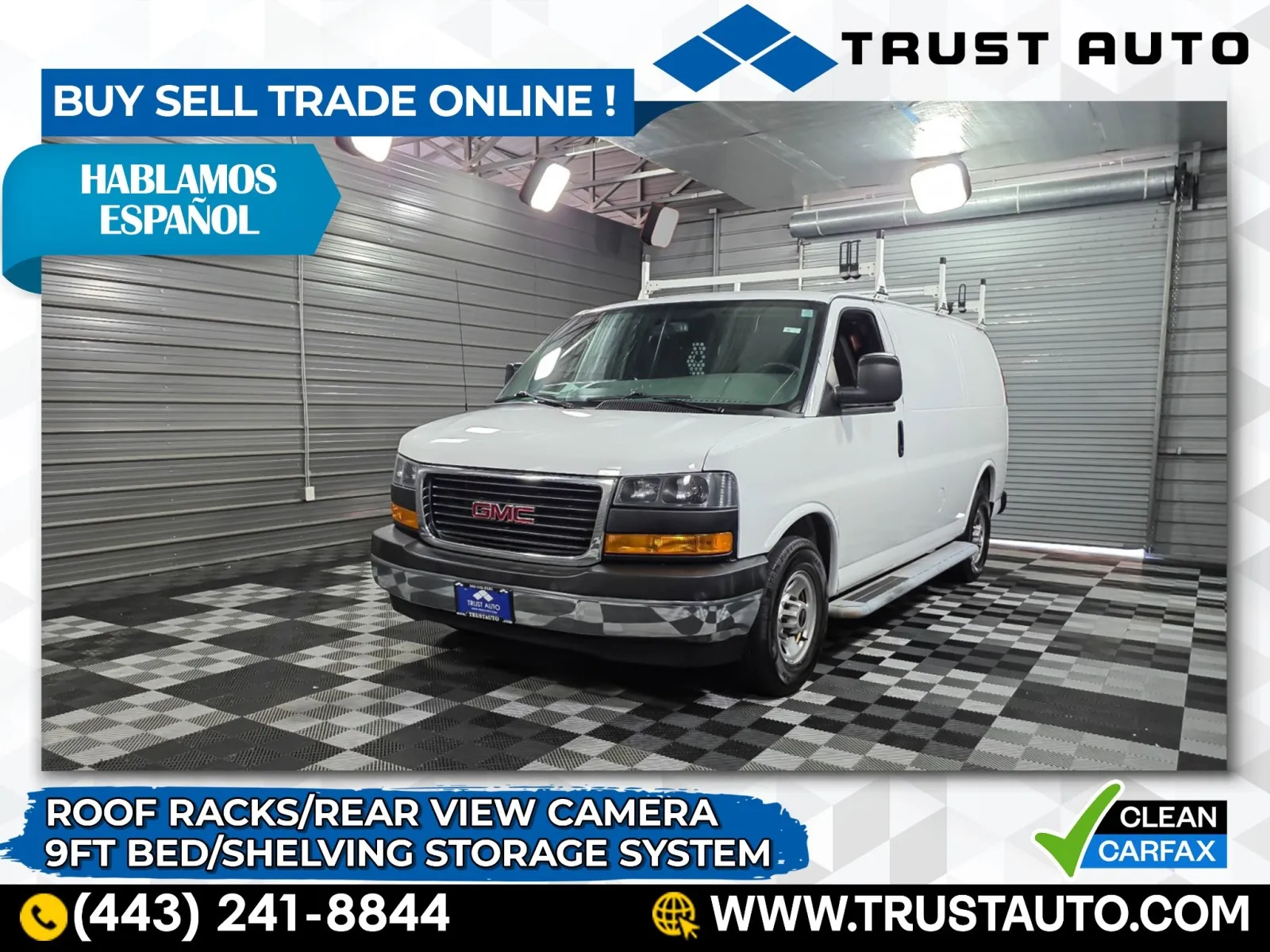 White 2018 GMC Savana 2500 Cargo 135''WB 6.0L V8 Vortec Minivan/Van w/Roof Racks for sale in Sykesville, MD