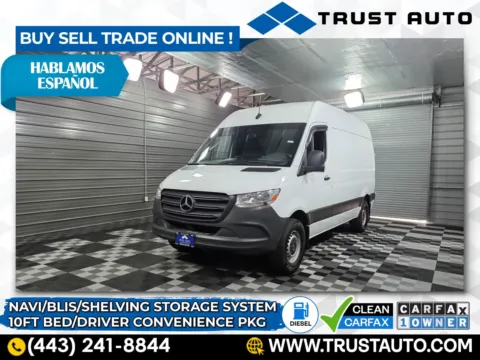 White 2019 Mercedes-Benz Sprinter 2500 Cargo 144''WB High Roof 10FT Bed Diesel Minivan/Van for sale in Sykesville, MD