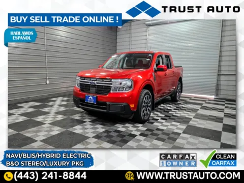 Red 2023 Ford Maverick LARIAT Super Crew Hybrid Pickup Truck w/Luxury Pkg for sale in Sykesville, MD