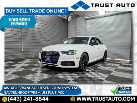 White 2018 Audi A4 Tech Premium Plus 2.0 TFSI quattro AWD Sedan for sale in Sykesville, MD