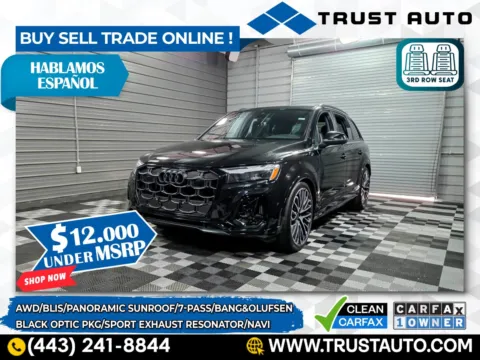 Black 2025 Audi SQ7 Premium Plus 4.0 TSFI Quattro AWD 7-Pass SUV w/Black Optic Pkg for sale in Sykesville, MD