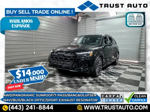 Black 2025 Audi SQ7 Premium Plus 4.0 TSFI Quattro AWD 7-Pass SUV w/Black Optic Pkg for sale in Sykesville, MD