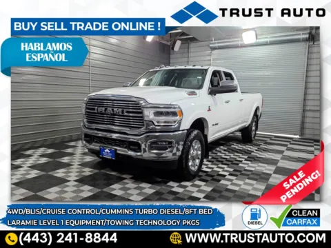 White 2020 Ram 2500 Laramie 4WD Crew Cab 8FT Long Bed Cummins Turbo Diesel Pickup Tr for sale in Sykesville, MD