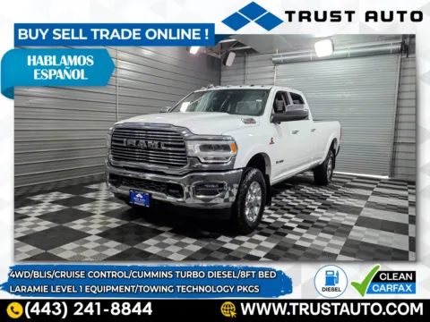 White 2020 Ram 2500 Laramie 4WD Crew Cab 8FT Long Bed Cummins Turbo Diesel Pickup Truck for sale in Sykesville, MD