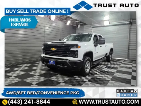 White 2024 Chevrolet Silverado 3500HD Work Truck 4WD Crew Cab 8FT Long Bed Pickup Truck for sale in Sykesville, MD