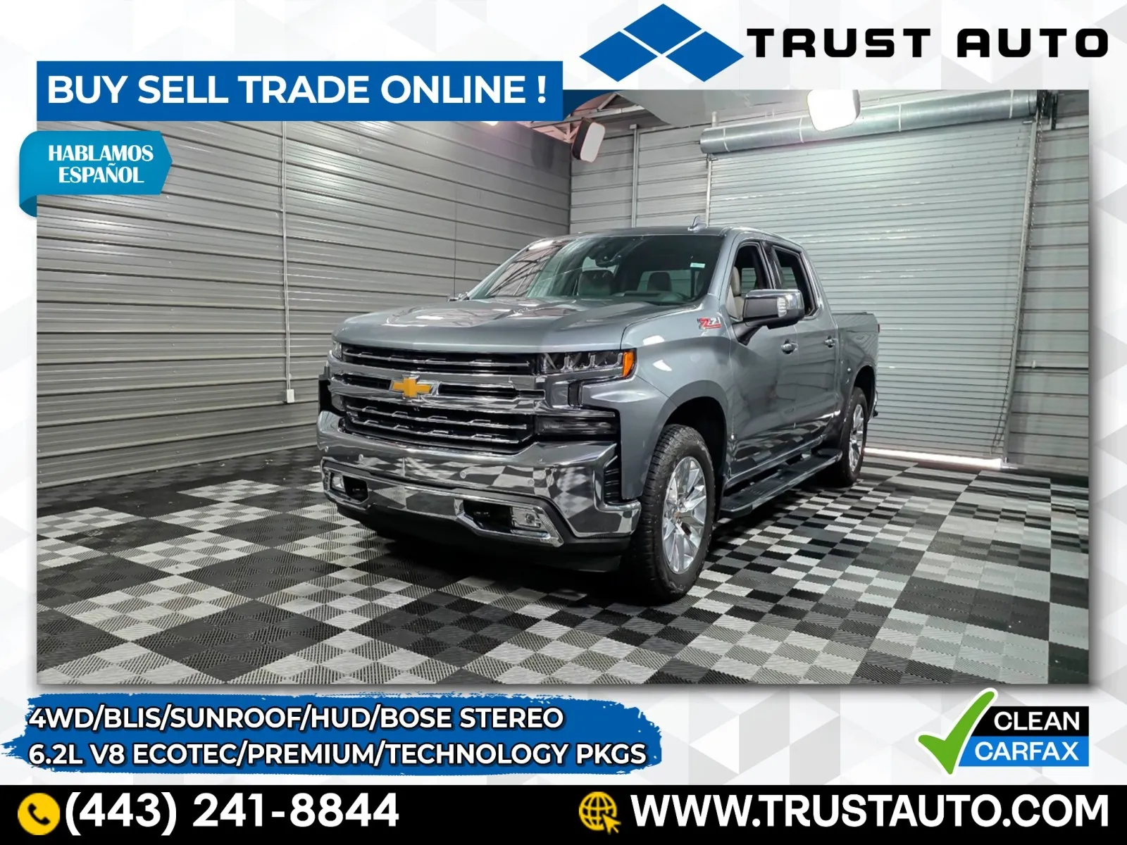 2021 Chevrolet Silverado 1500 LTZ 4WD Crew Cab 6.2L Ecotec V8 Pickup Truck w/Premium/Technology Pkgs for sale in Sykesville, MD