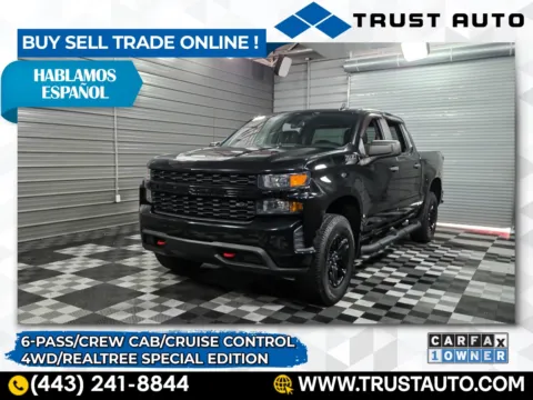 Black 2021 Chevrolet Silverado 1500 Custom Trail Boss 4WD Crew Cab 6.2L Ecotec Pickup Truck w/Realtree Special Edition for sale in Sykesville, MD