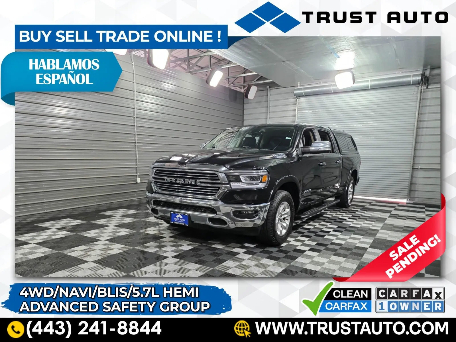 2019 Ram 1500 Laramie 4WD Crew Cab 5.7L V8 HEMI 6.4FT Long Bed Pickup Truck