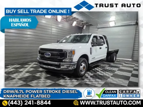 White 2022 Ford Super Duty F-350 Chassis Flatbed XL DRW Crew Cab Dually 6.7L Diesel Pickup Truck for sale in Sykesville, MD