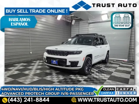 White 2023 Jeep Grand Cherokee L Summit Reserve 4WD 6-Pass Luxury SUV for sale in Sykesville, MD