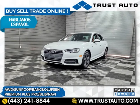 White 2018 Audi A4 Tech Premium Plus 2.0 TFSI quattro AWD Sedan for sale in Sykesville, MD