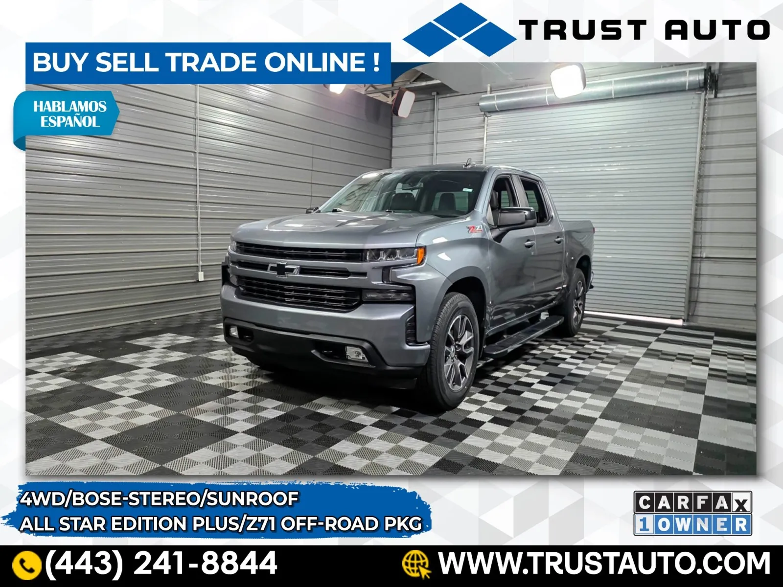 Gray 2021 Chevrolet Silverado 1500 RST 4WD Crew Cab 5.3L Ecotec3 Pickup Truck w/All Star Edition Plus/Z71 Off-Road Pkg for sale in Sykesville, MD